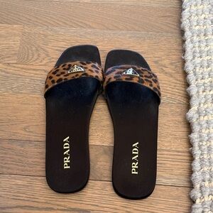 Prada Women's Black and Leopard Print Sandals